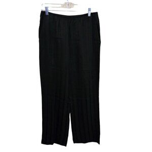 Theory Black On Black Satin Striped Pull On Wide Leg Dress Pants Size 8